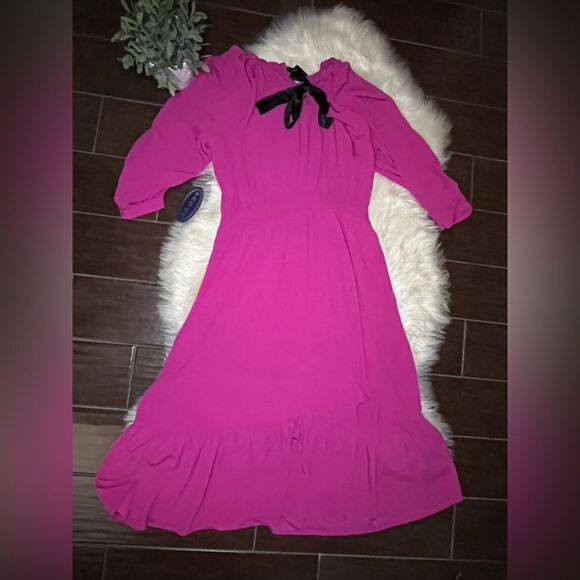 Scoop Hot Pink Blouson Midi Dress with Bow in Back sz XL - Picture 7 of 9